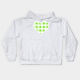 Apple Green and White Buffalo Plaid Heart Kids Hoodie